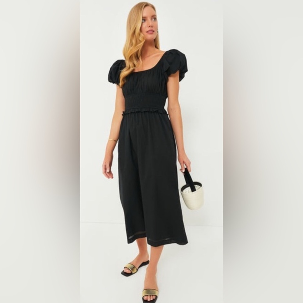 Tuckernuck Pomander Flynn Black Cotton Midi Dress,Size-Medium